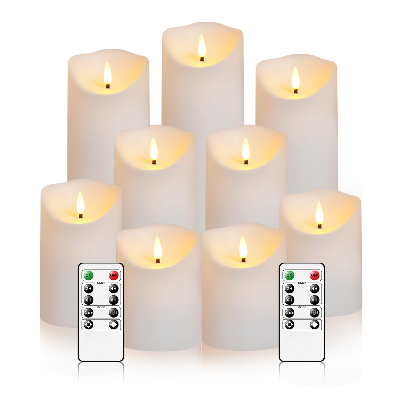 Flameless Candles with Remote, Battery Operated Flickering Flameless Candles, LED Candles with Timer 2/4/6/8H, with Realistic LED Candles Set of 9 (D3 x H 3" 4" 5" 6" 7") (Black)